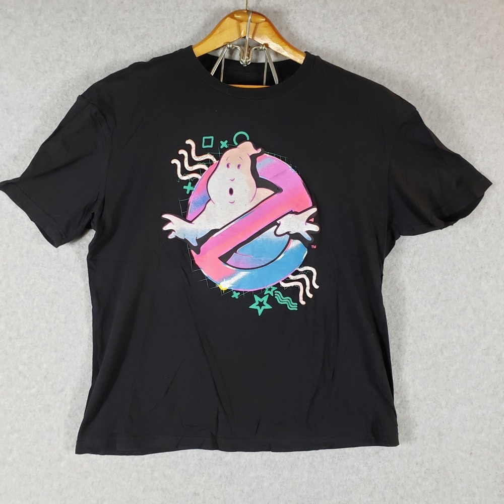 Ghostbusters Shirt Mens L Loot Crate‎ Exclusive Black Neon Colorful Ghost Logo